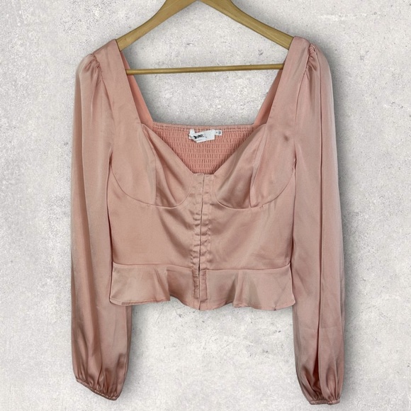 NEW ASTR Corset Peplum Top Blouse‎ Size Small Long Sleeves Romantic Baby Pink S - Picture 11 of 14